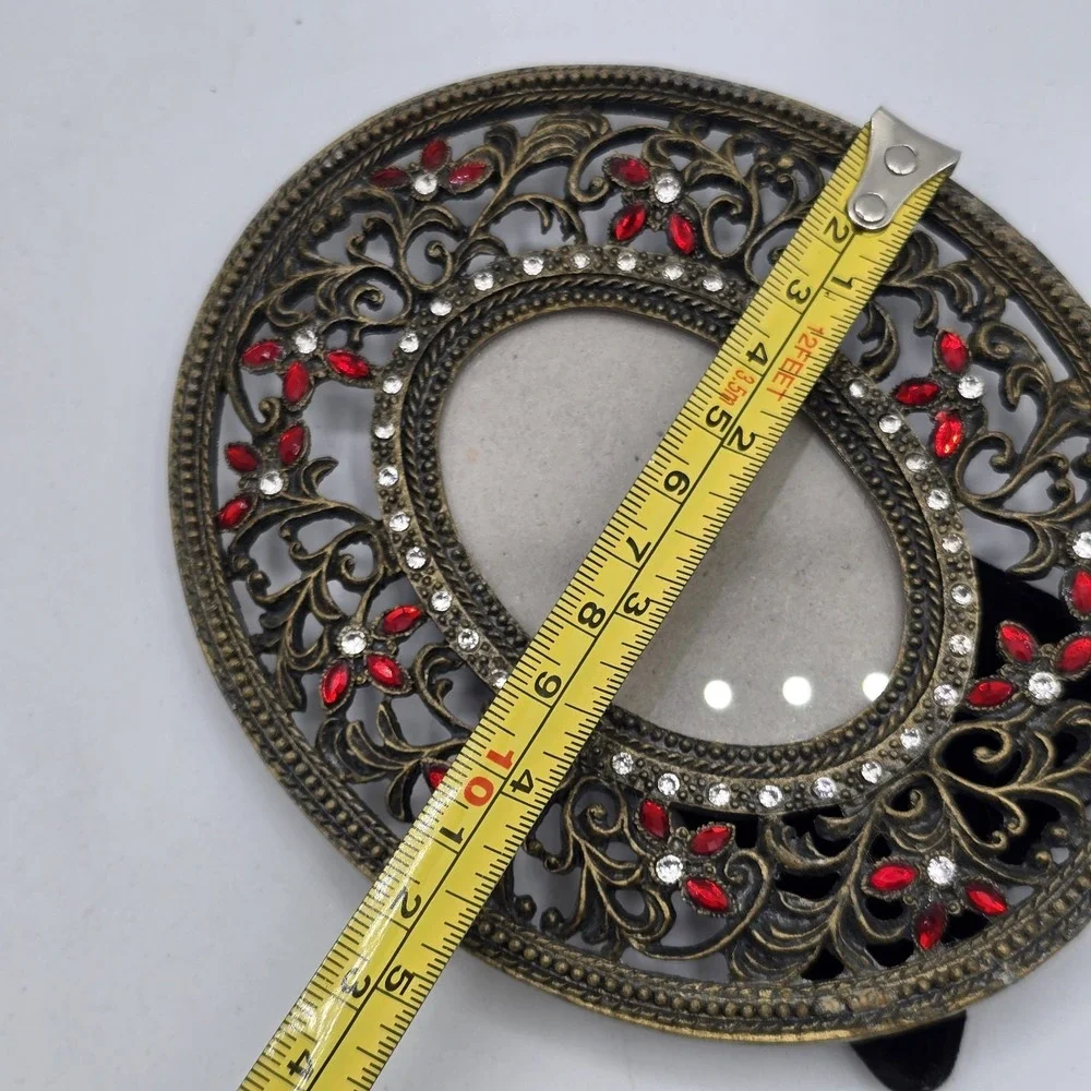 Green Tree Gallery 2005 Filigree Oval Red & Clear Stone 2x3‎ Photo Picture Frame